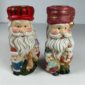 K’s Collection Christmas Ceramic Santa Clause Tea light Votive Candle Holders 2